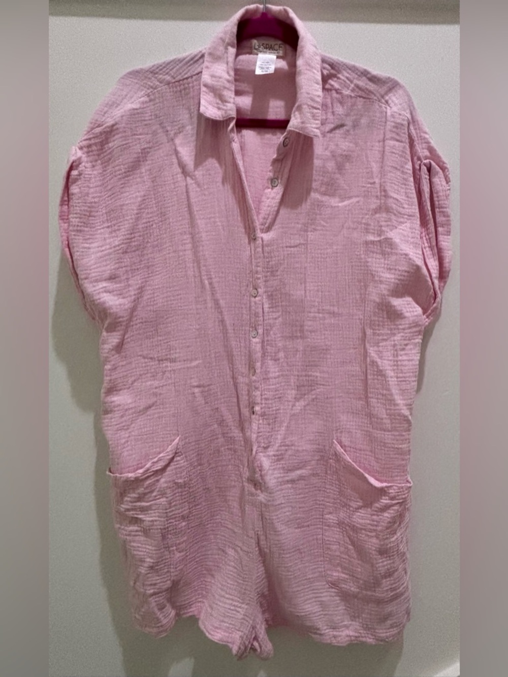l*space Relaxed Button-Down Gauze Romper in Soft Pink